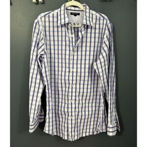 Banana Republic Mens Purple Plaid Long Sleeve Non-Iron Slim Dress Shirt Large